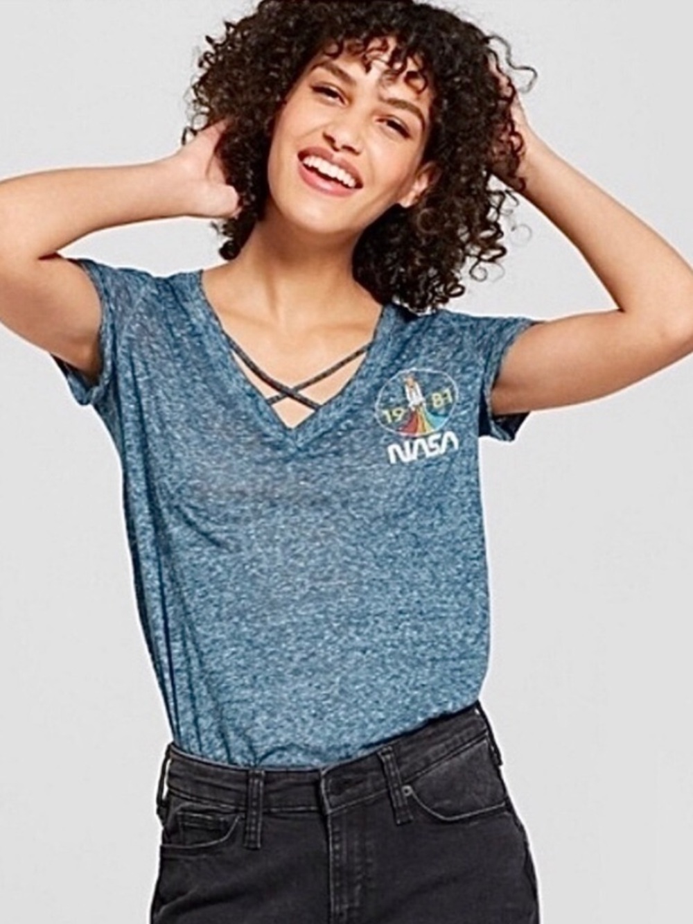 Zoe + Liv NASA 1981 Criss-Cross V-Neck Tee